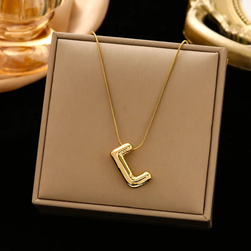 Gold Stainless Steel Letter Necklace – Chunky Alphabet Pendant Jewelry