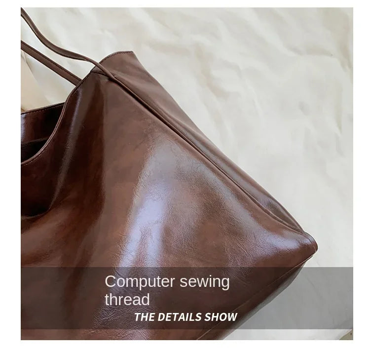 Women’s Retro PU Leather Tote – Large Soft Shoulder/Crossbody Bucket Bag