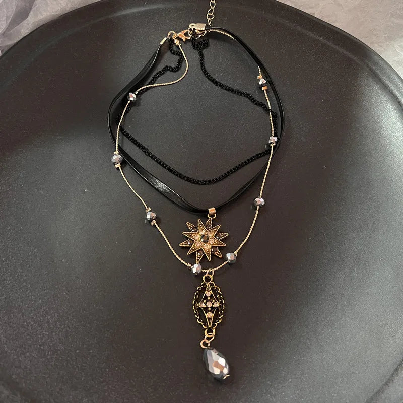 Vintage Brown Stone Pendant Necklace – Long Leather Rope Women’s Jewelry