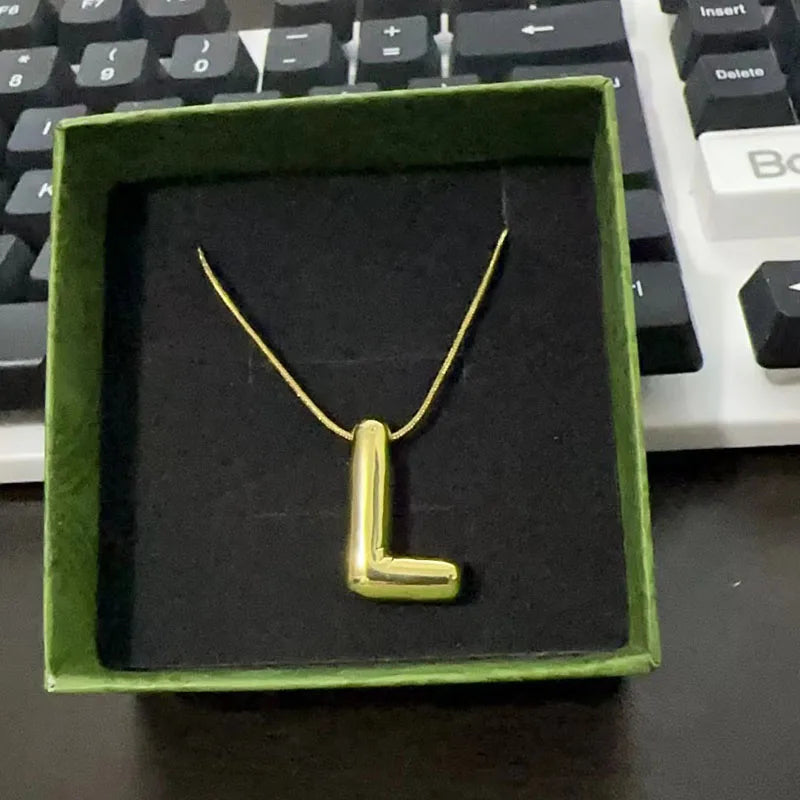 Gold Stainless Steel Letter Necklace – Chunky Alphabet Pendant Jewelry