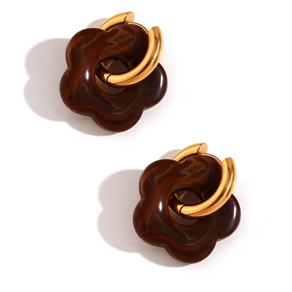 Colorful Resin Flower Hoop Earrings – Waterproof Stainless Steel Women’s Jewelry