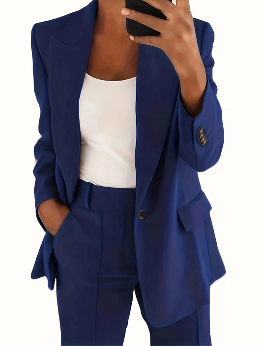 Women's Plus Size Blazer – Casual Long Sleeve with Suit Collar