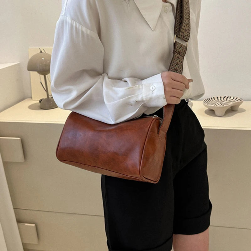 Vintage PU Leather Boston Handbag – Small Designer Crossbody & Travel Shoulder Bag for Women