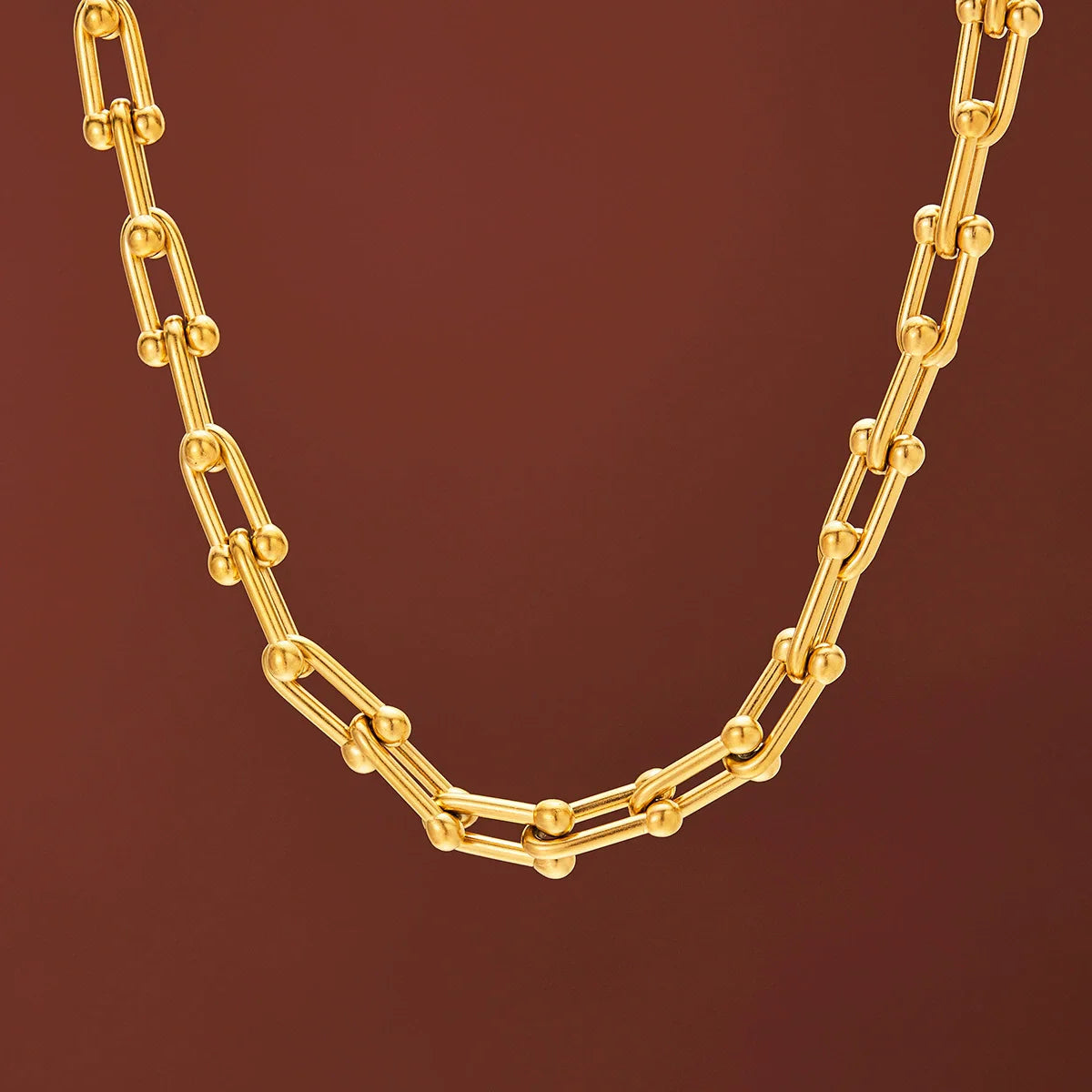 316L Stainless Steel U-Shape Thick Chain Jewelry Set – Necklace, Bracelet & Earrings for Wedding