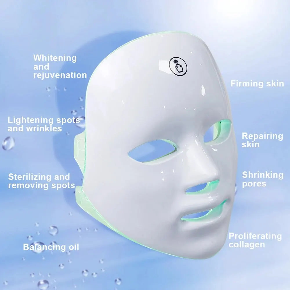 LED 7-Colors Facial Mask – Photodynamic Therapy for Skin Moisture, Rejuvenation, Anti-Acne, Wrinkle Removal & Pore Shrinking – Professional Salon & Home Use