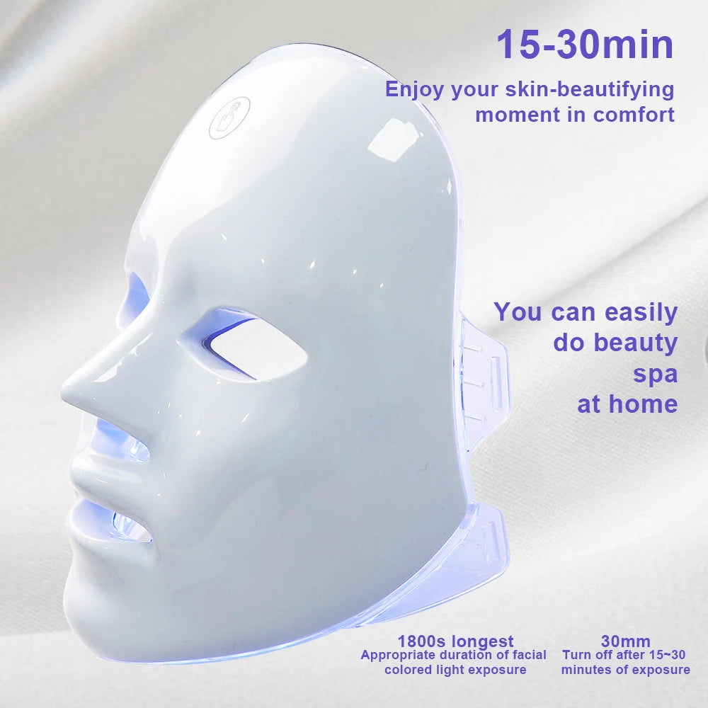 LED 7-Colors Facial Mask – Photodynamic Therapy for Skin Moisture, Rejuvenation, Anti-Acne, Wrinkle Removal & Pore Shrinking – Professional Salon & Home Use