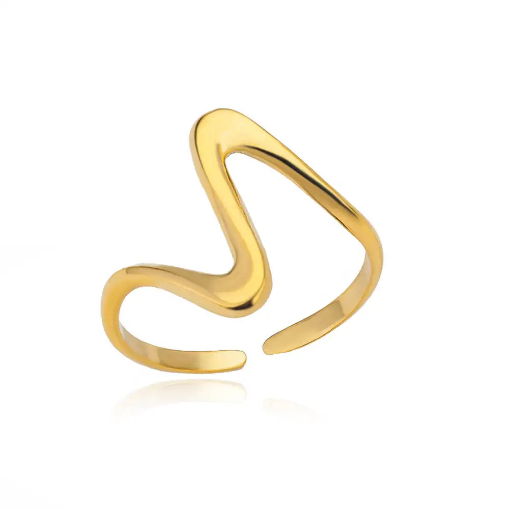 Gold Stainless Steel Open Ring – Waterproof Women’s Wedding Band Jewelry
