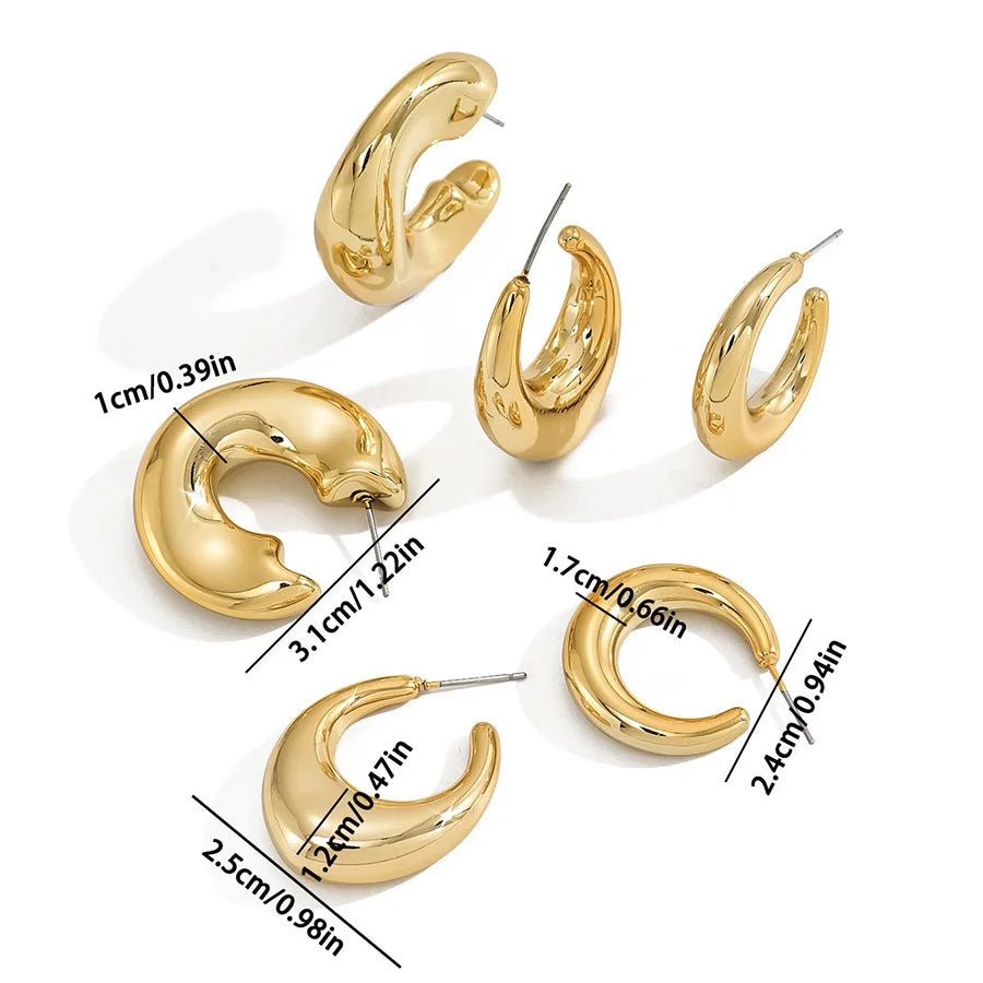 6Pcs Gold Plated C-Shape Hoop Earrings Set – Vintage Geometry Women’s Jewelry