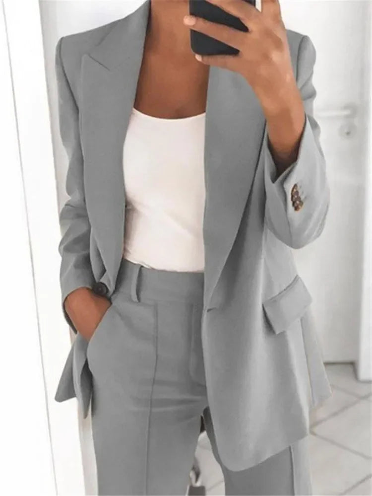 Women's Plus Size Blazer – Casual Long Sleeve with Suit Collar