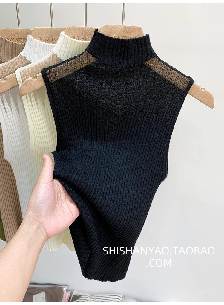 Y2K Mesh Knit Tank Top – Sleeveless Cut-Out Streetwear Style
