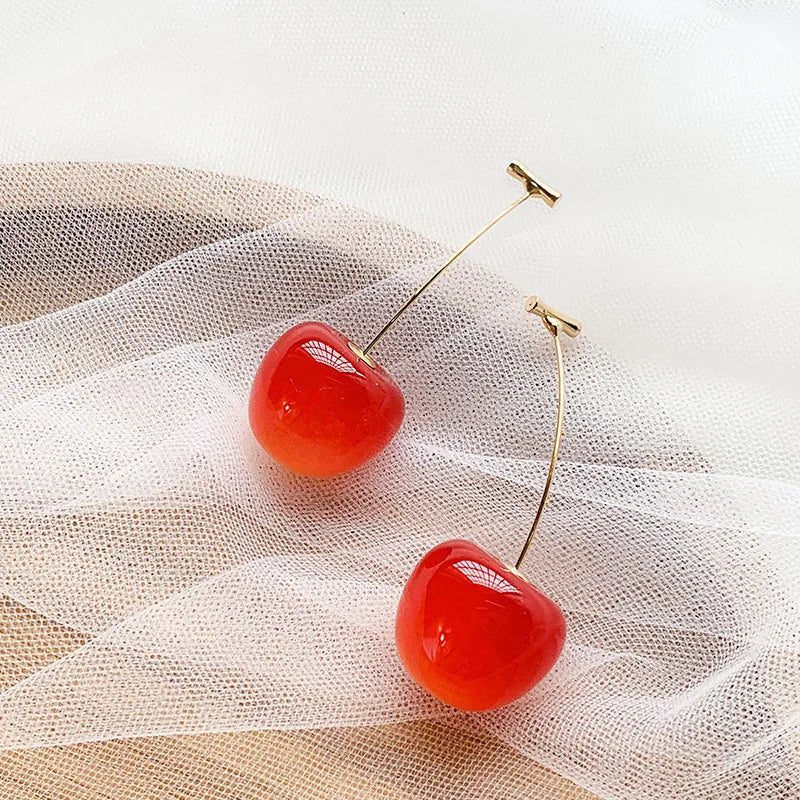 Red Cherry Drop Earrings – Delicate Women’s Korean Fashion Jewelry