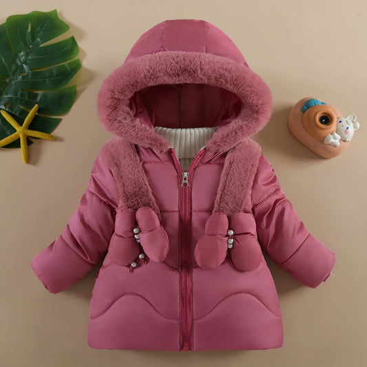 Winter Baby Girls Hooded Jacket – Warm Windproof Zipper Outerwear 1–4Y