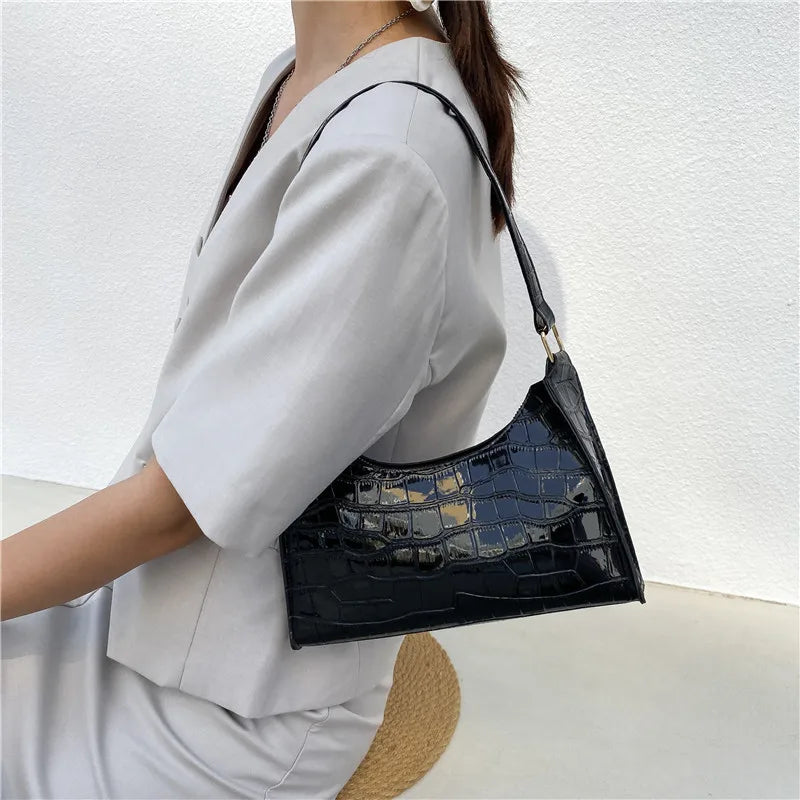 Retro Alligator Pattern PU Leather Handbag – Small Shoulder & Clutch Tote for Women