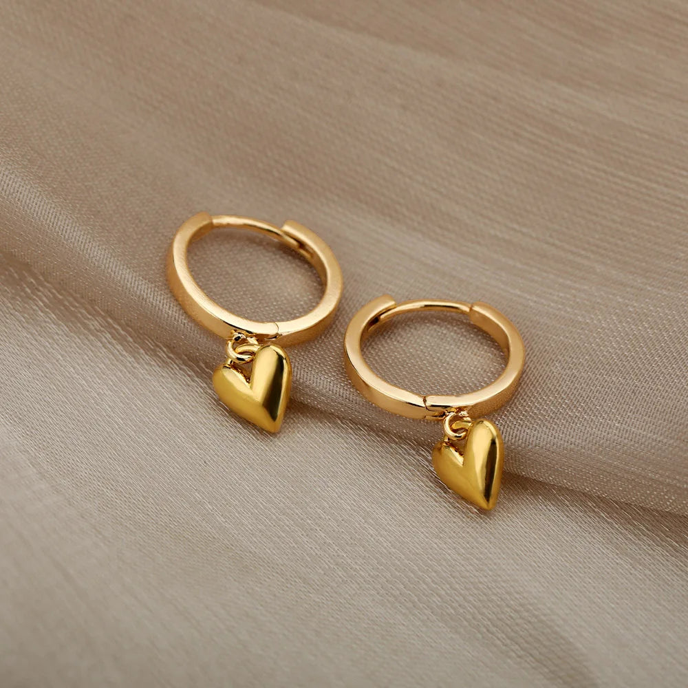 Gold Heart Zircon Hoop Earrings – Waterproof Stainless Steel Jewelry