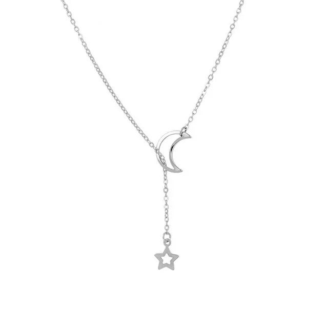 Simple Gold Moon & Star Pendant Choker – Women’s Party Charm Necklace
