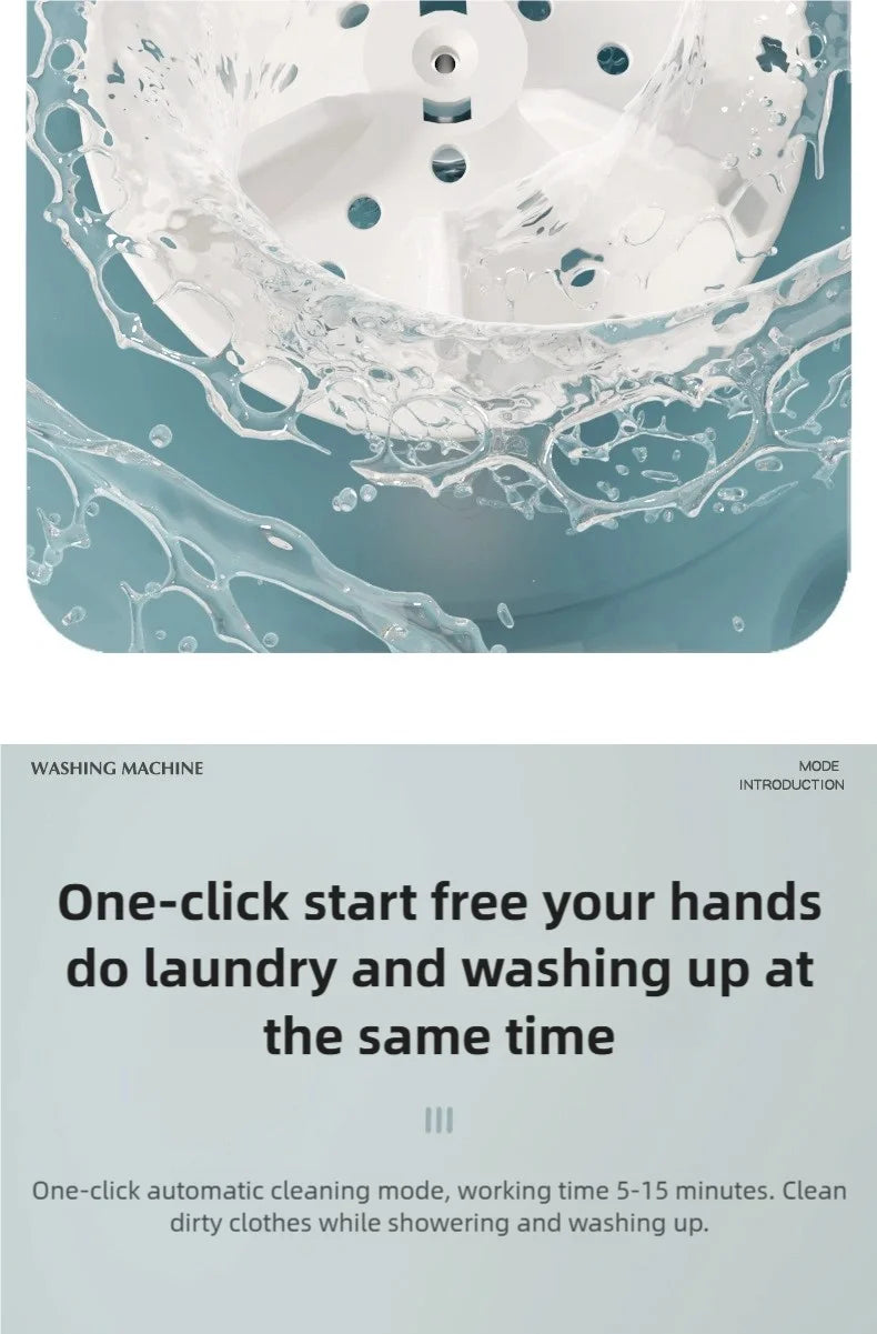 1.5L Cordless Mini Washer – USB Rechargeable, 2 Speeds, Perfect for Socks & Underwear on the Go