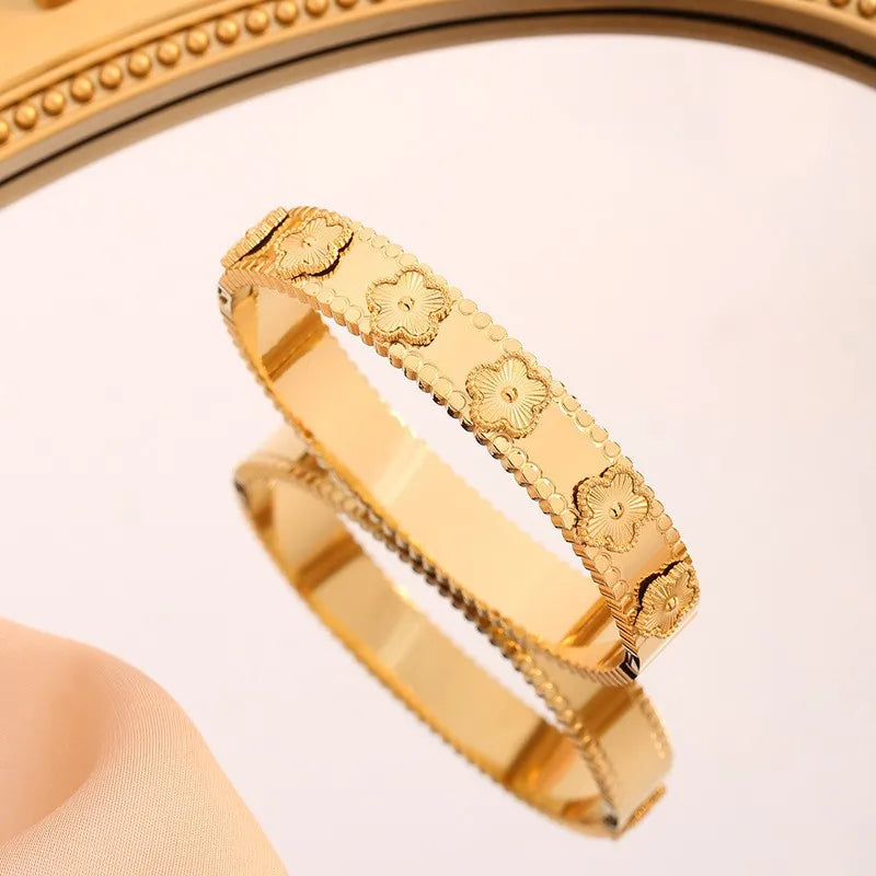 18K Gold-Plated Flower Bracelet – Plum Blossom Cuban Chain Women’s Jewelry