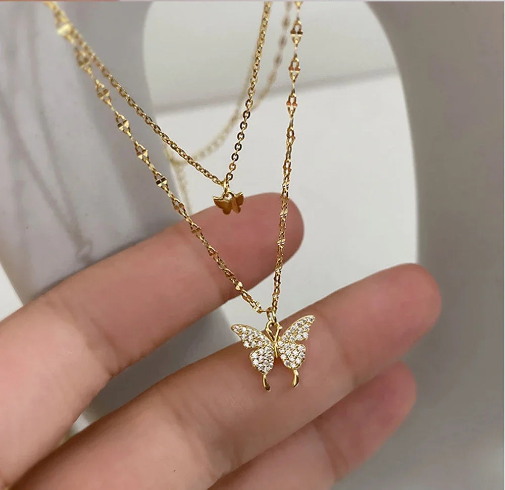 Double Layer Star & Moon Necklace – Delicate Zircon Women’s Jewelry