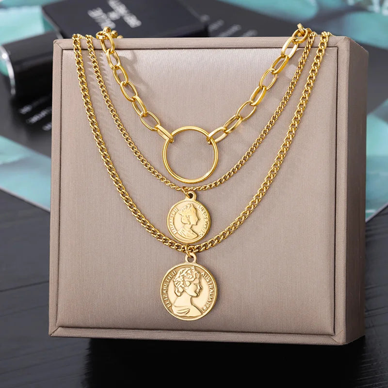 316L Stainless Steel Multilayer Heart Necklace – Gold Goth Clavicle Choker for Women