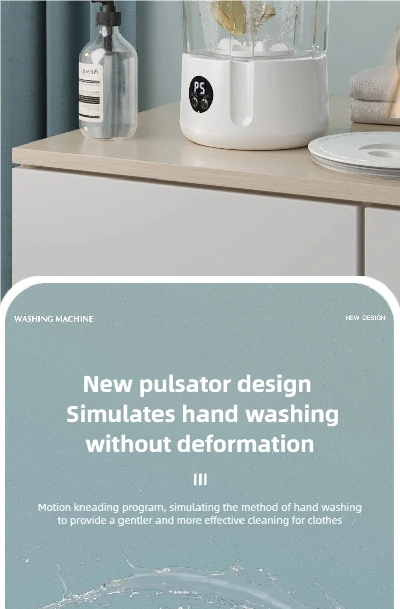 1.5L Cordless Mini Washer – USB Rechargeable, 2 Speeds, Perfect for Socks & Underwear on the Go