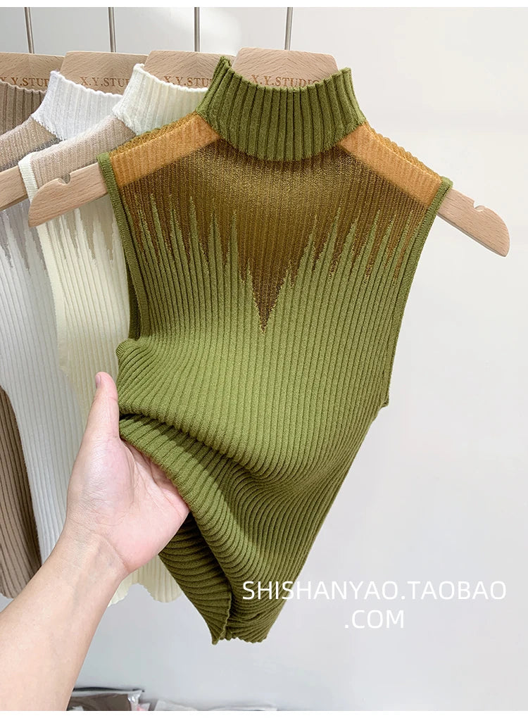 Y2K Mesh Knit Tank Top – Sleeveless Cut-Out Streetwear Style
