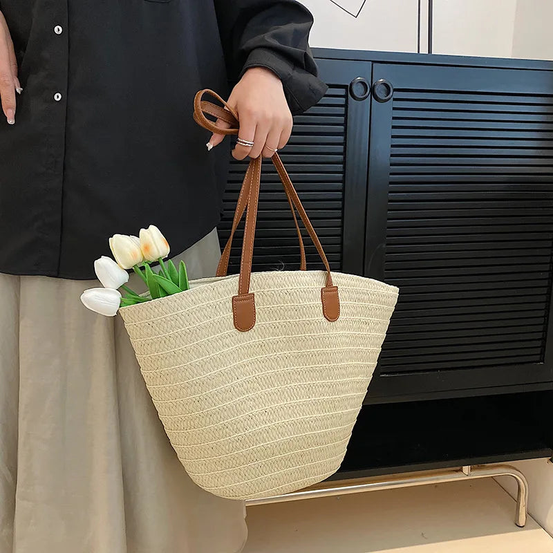 Luxury Straw Beach Tote – Large Capacity Summer Shoulder Bag for Women