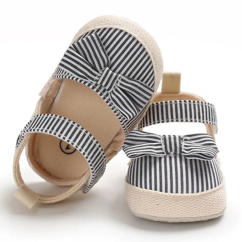 Baby Girl Summer Sandals – Soft Sole Bow Canvas Shoes