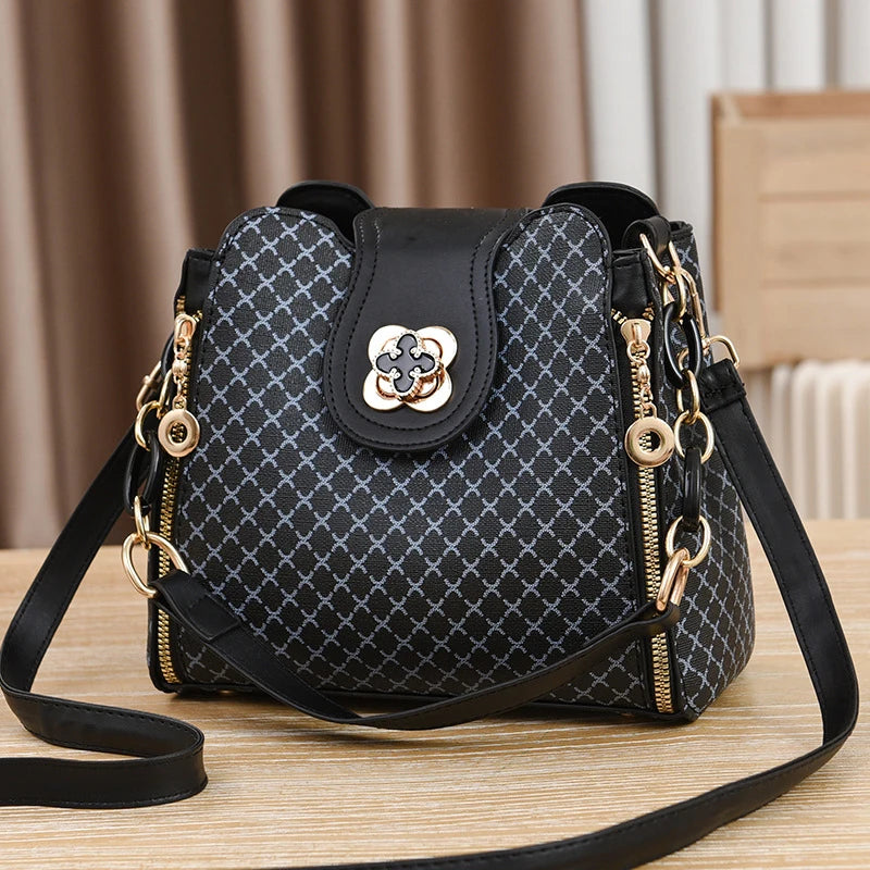 Luxury Check Print Bucket Bag – Large Capacity Shoulder & Crossbody Handbag for Women