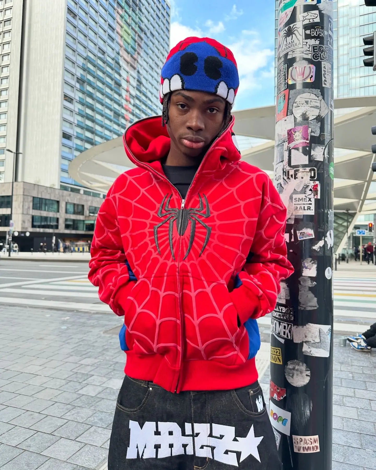Gothic Red Spider Zip Up Hoodie Jacket Y2K Streetwear Unisex Sweatshirt