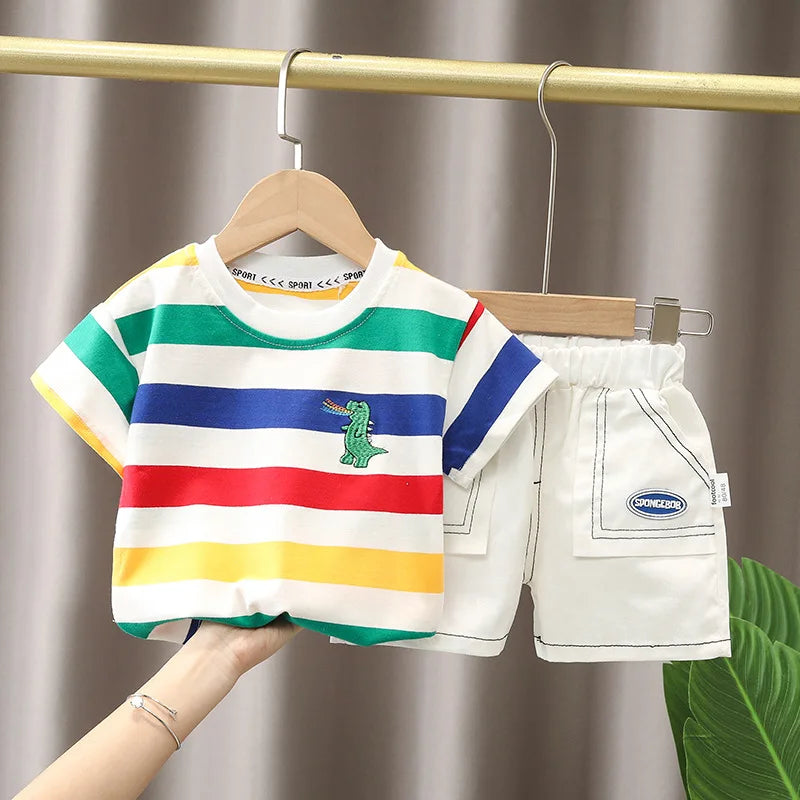 2PCS Mother & Kids Summer Cotton Sets – Boys’ Short Sleeve T-Shirt & Shorts Fashion Suit