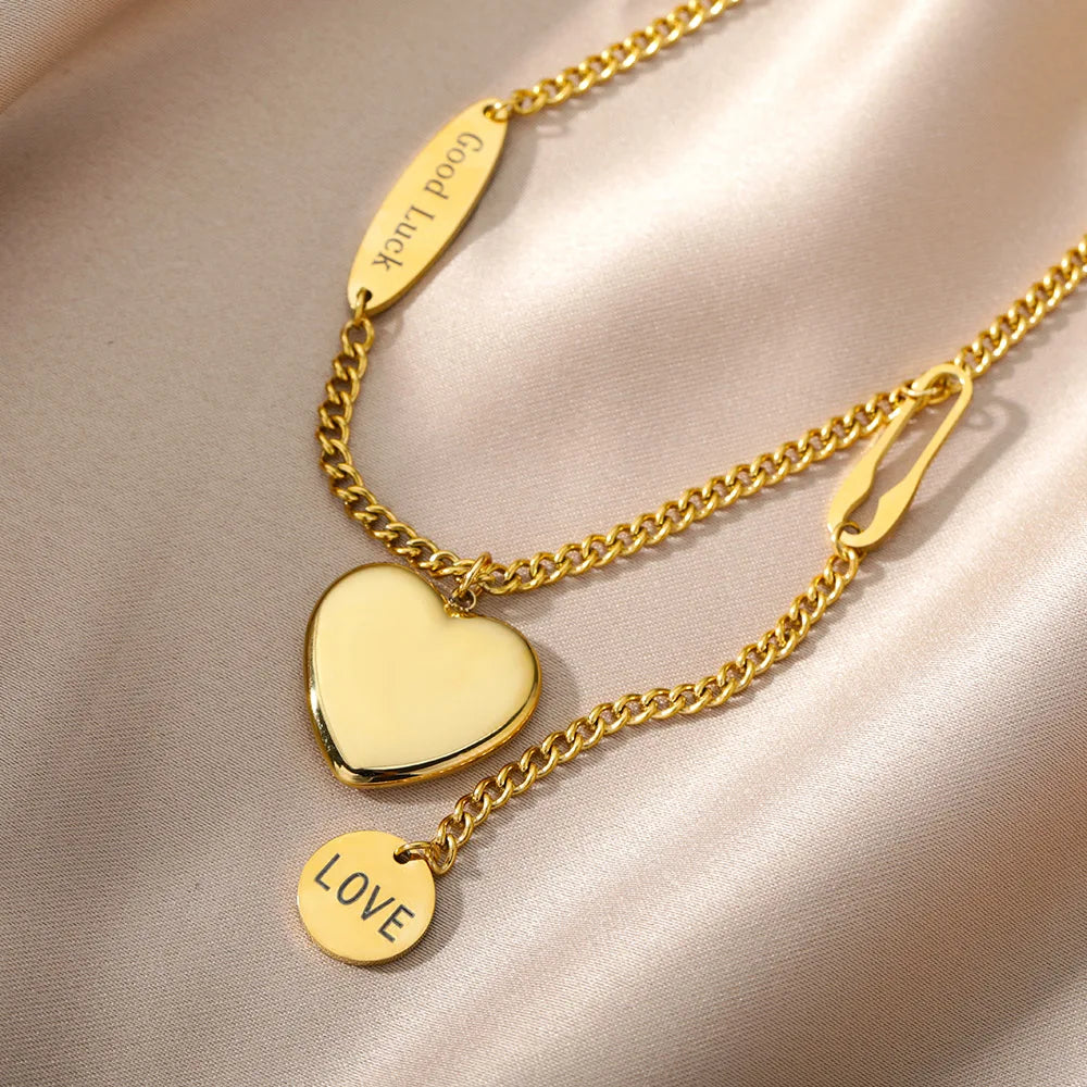 316L Stainless Steel Multilayer Heart Necklace – Gold Goth Clavicle Choker for Women