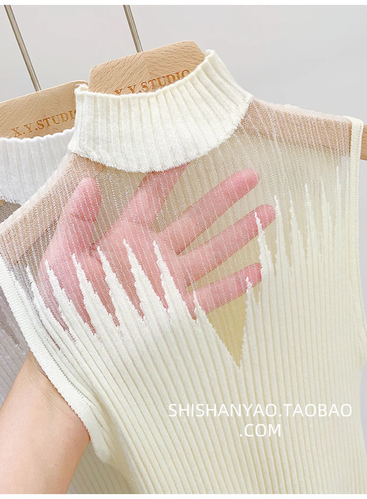 Y2K Mesh Knit Tank Top – Sleeveless Cut-Out Streetwear Style