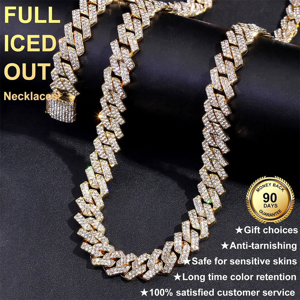 Prong Cuban Link Chain Necklace – 2-Row Iced Out Rhinestone Hip Hop Jewelry for Men & Women