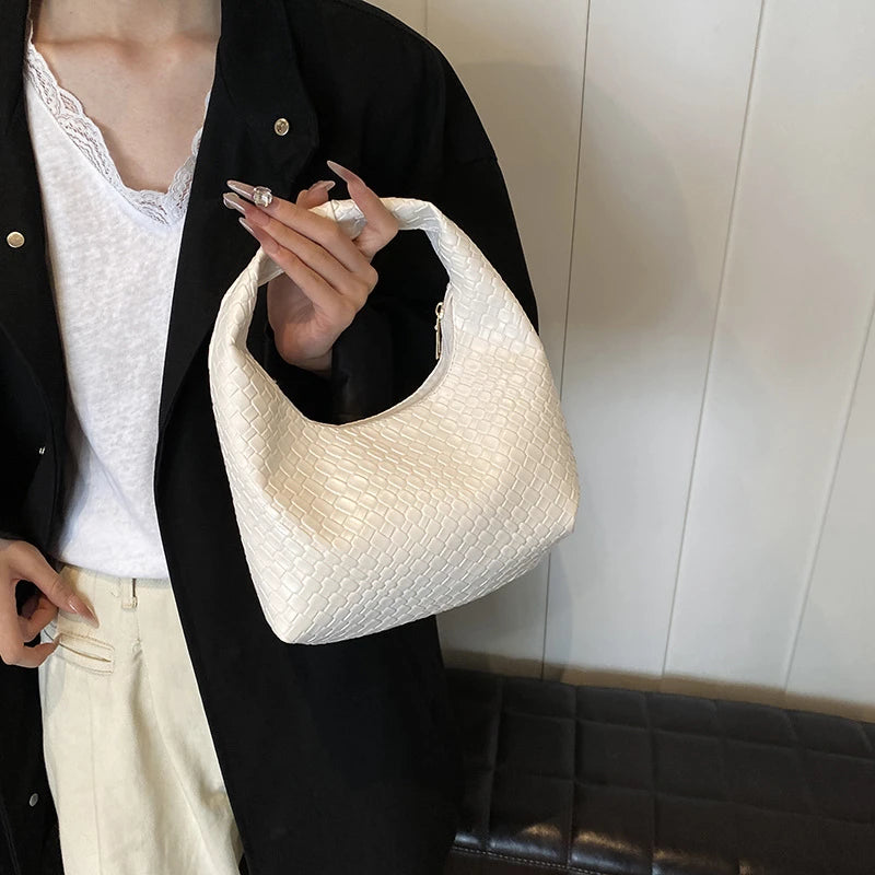 Classic Woven PU Leather Hobo – Small Top-Handle Shoulder Bag for Women