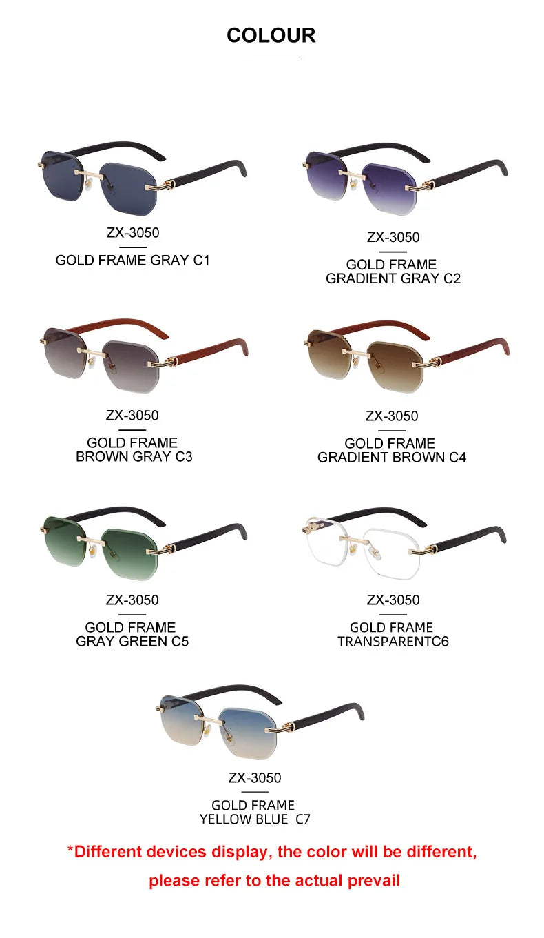 Vintage Square Rimless Sunglasses – Luxury Punk UV400 Anti Blue Light for Men 2025