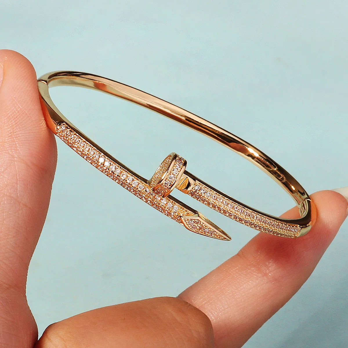 Classic Stainless Steel Nail Bracelet – Sparkling Zircon Bangle Jewelry Gift