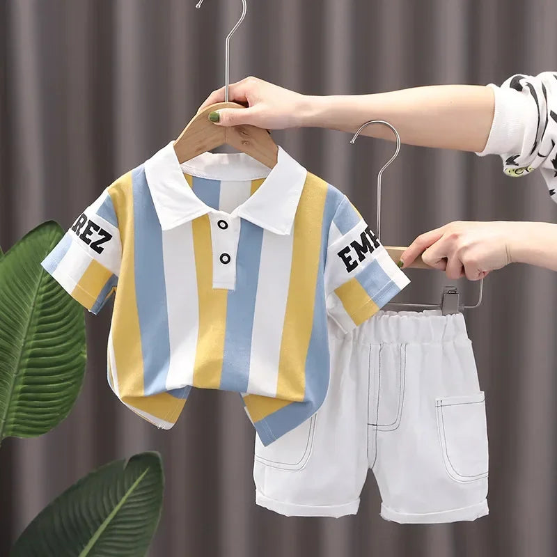 2PCS Mother & Kids Summer Cotton Sets – Boys’ Short Sleeve T-Shirt & Shorts Fashion Suit