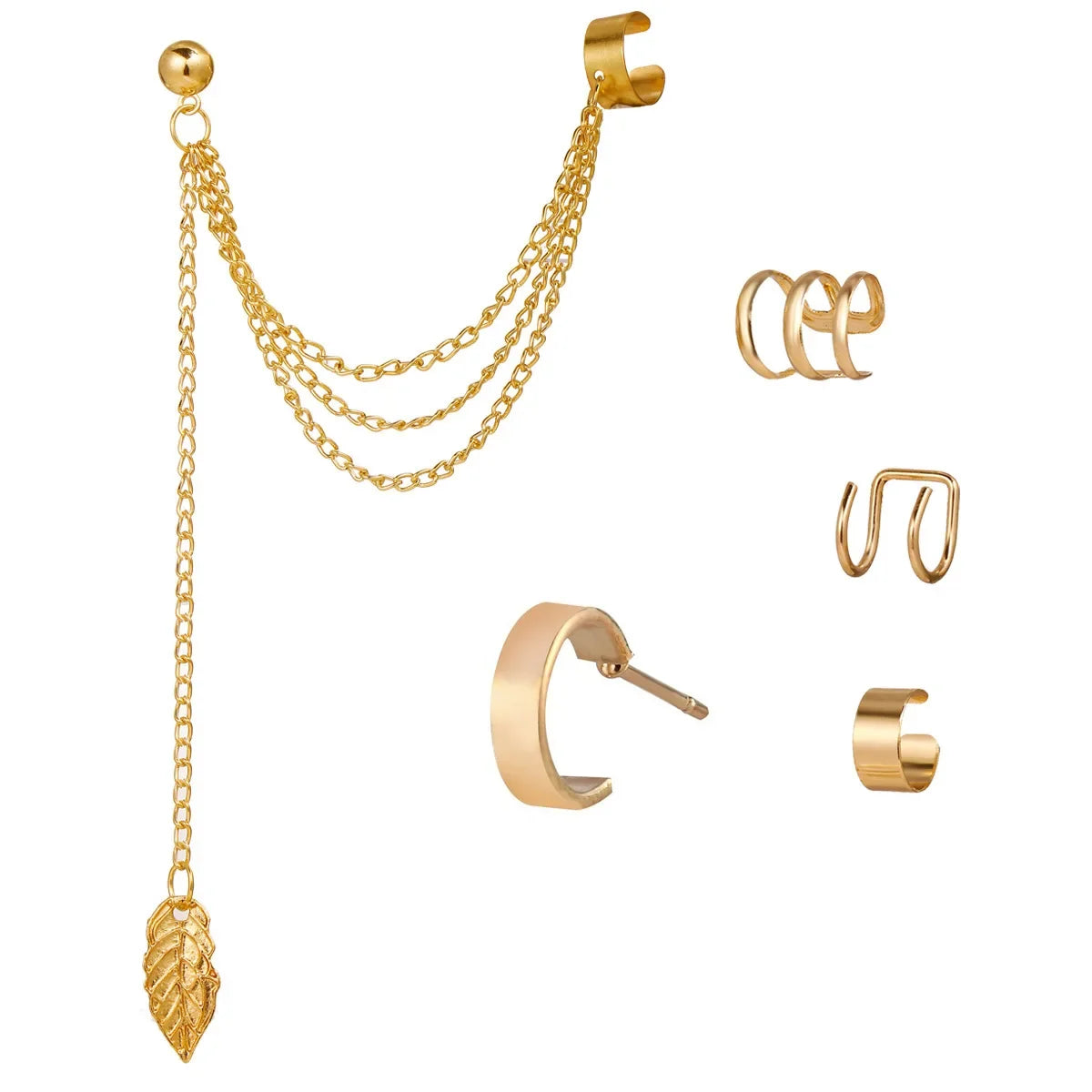10Pcs Rose Gold Leaf Ear Cuff Set – Non-Piercing Women’s Jewelry