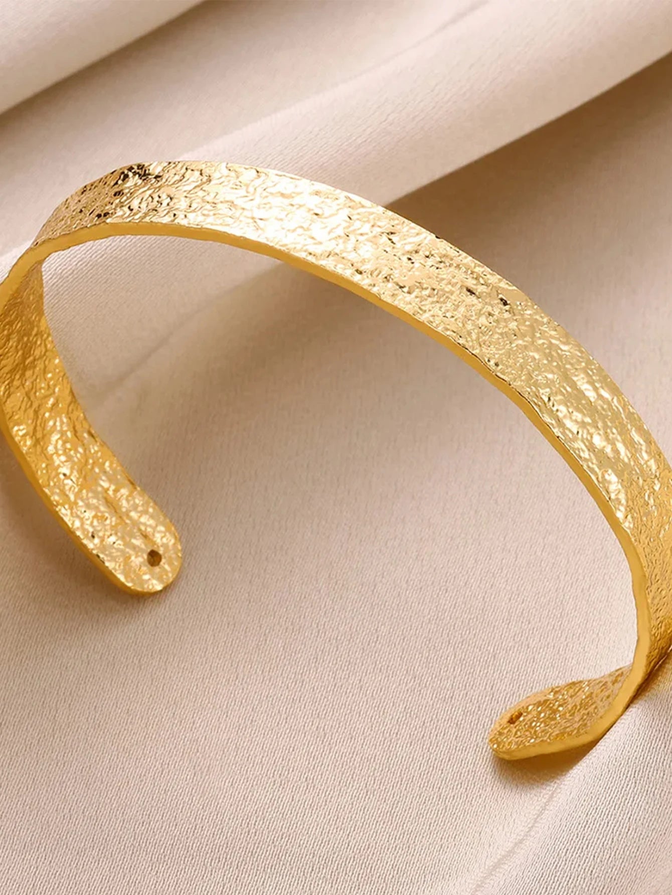 Gold Stainless Steel Cuff Bangle – Classic Bump Pattern Bracelet for Women
