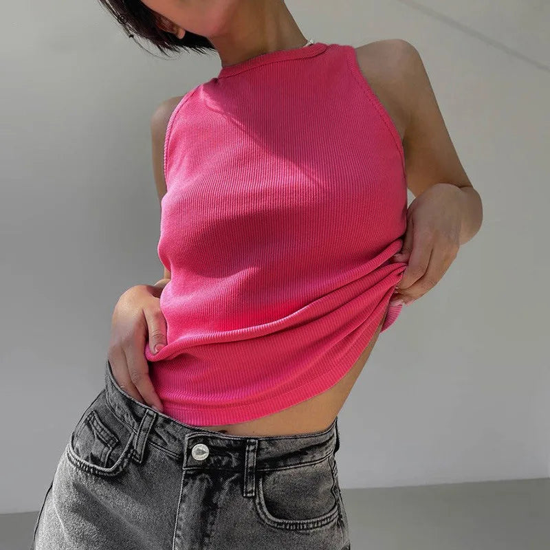 Ribbed Knit Tank Top – Off-Shoulder Summer Basic Vest