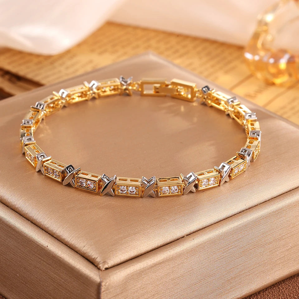 X Cross Zirconia Bracelet – Luxury Unisex Wedding Jewelry