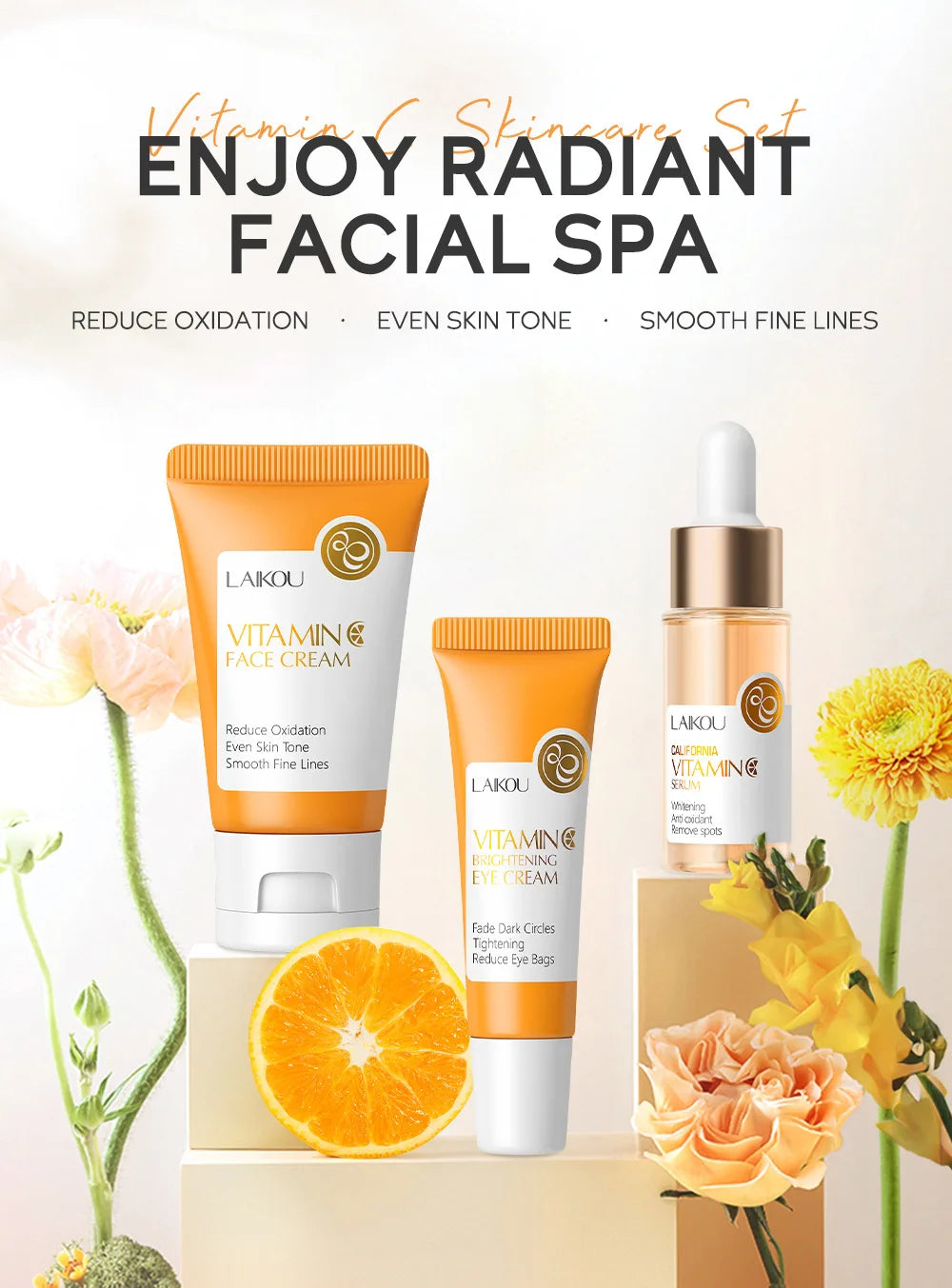 LAIKOU Vitamin C Skincare Set – Serum, Eye & Face Cream (3pcs)