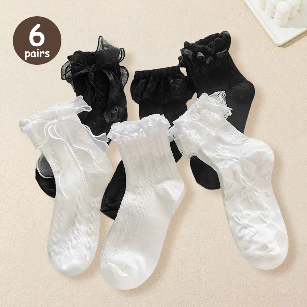 Kawaii Lace Ankle Socks – 6 Pairs Japanese Ruffle Style