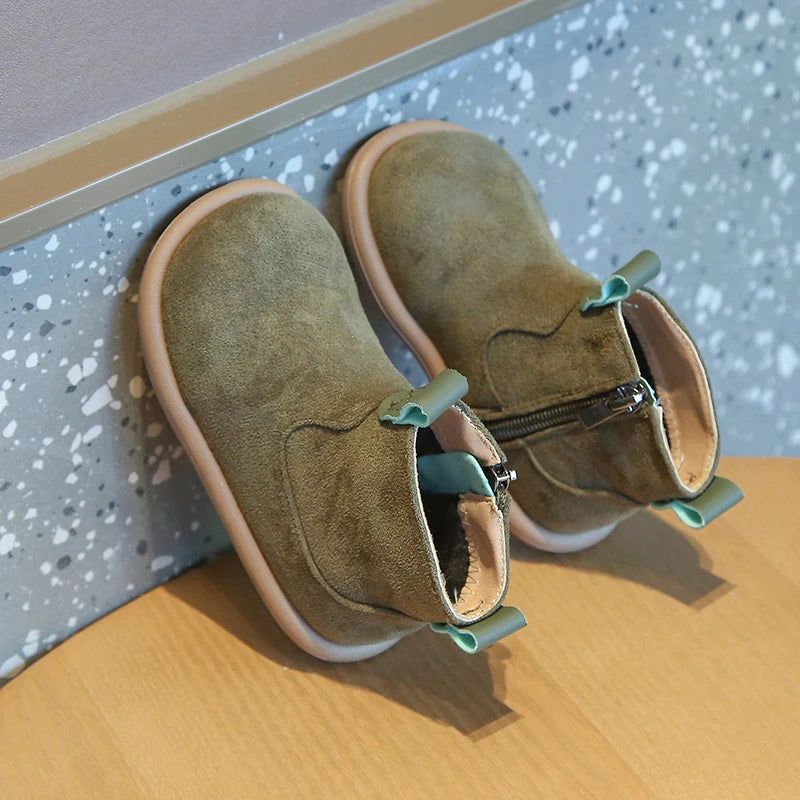 Autumn Winter Baby Boots – Boys Girls Oxford Suede Plush Ankle Shoes Anti-Slip Outdoor Kids Footwear