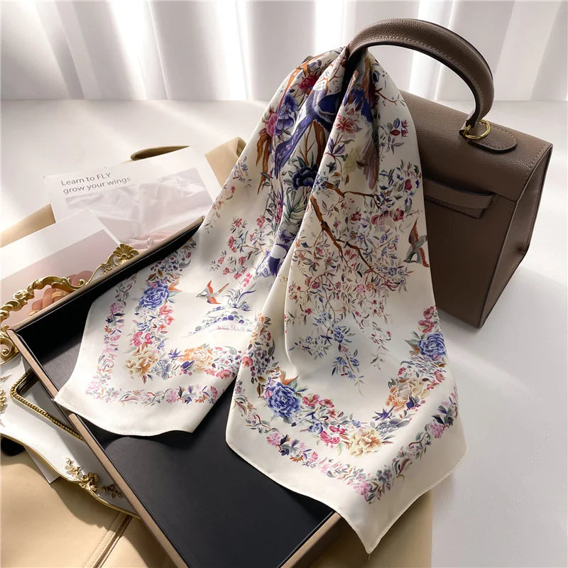 2025 New 70x70cm Printed Women’s Silk Scarf – Luxury Pashmina Square Shawl & Headband