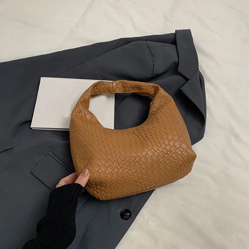Classic Woven PU Leather Hobo – Small Top-Handle Shoulder Bag for Women