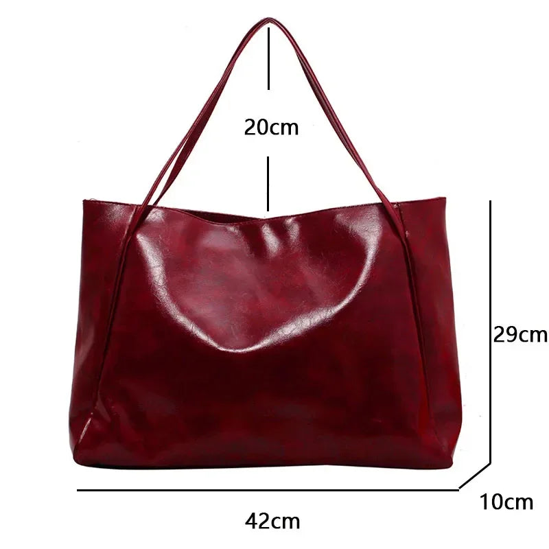 Women’s Retro PU Leather Tote – Large Soft Shoulder/Crossbody Bucket Bag