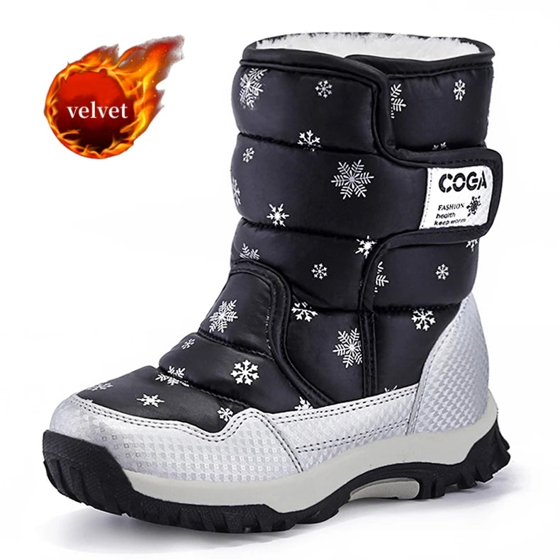 Winter Kids Snow Boots – Warm Plush Pink Ankle Shoes for Girls Boys, Non-Slip Outdoor Footwear