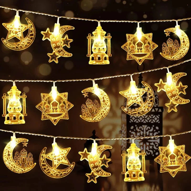 1.5M 10LED Eid Mubarak String Lights – Moon, Star & Castle Ramadan Home Decoration 2026