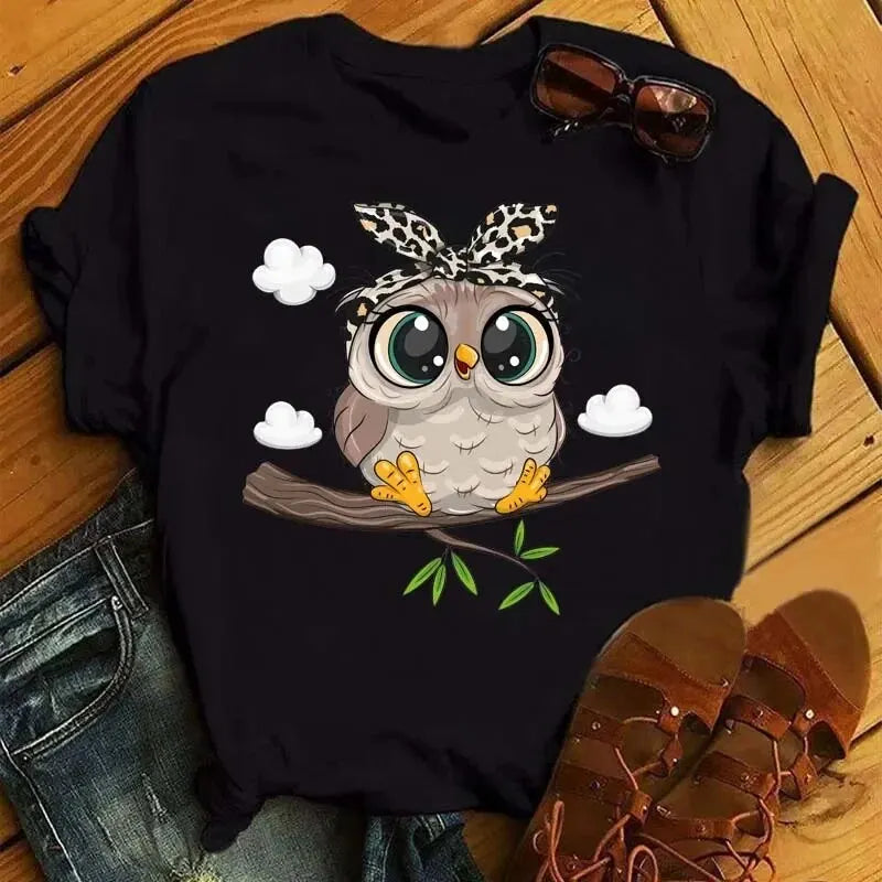 Women's Owl Graphic T-Shirt – Kawaii Harajuku Casual Tee